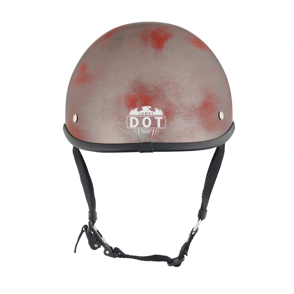 DOT-AUS-NZ Cartified - Lightweight - Reversible - Low Profile - Polo-Style - Motorcycle Biker Beanie Helmet - Iron Rust - BeanieHelmets - with quick-release chin strap on a white background
