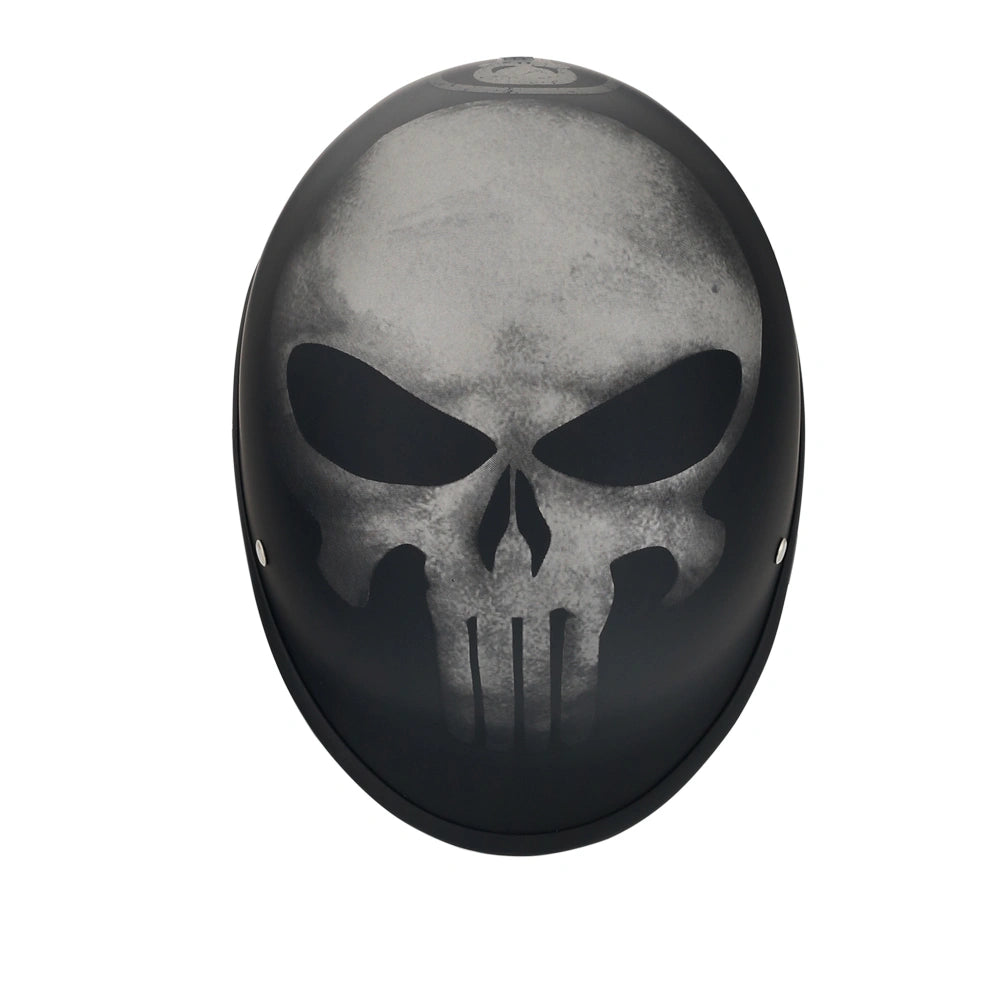 DOT-AUS-NZ Cartified - Lightweight - Reversible - Low Profile - Polo-Style - Motorcycle Biker Beanie Helmet - Skull Black - BeanieHelmets - with quick-release chin strap on a white background