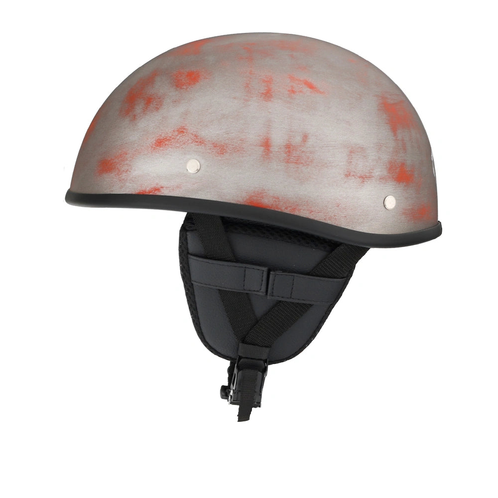 DOT-AUS-NZ Cartified - Lightweight - Reversible - Low Profile - SOA-Style - Motorcycle Biker Beanie Helmet - Iron Rust - BeanieHelmets - with quick-release chin strap on a white background