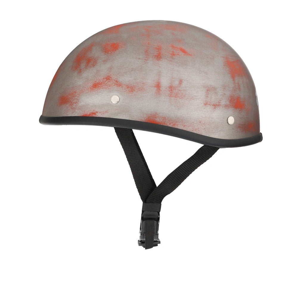 DOT-AUS-NZ Cartified - Lightweight - Reversible - Low Profile - SOA-Style - Motorcycle Biker Beanie Helmet - Iron Rust - BeanieHelmets - with quick-release chin strap on a white background