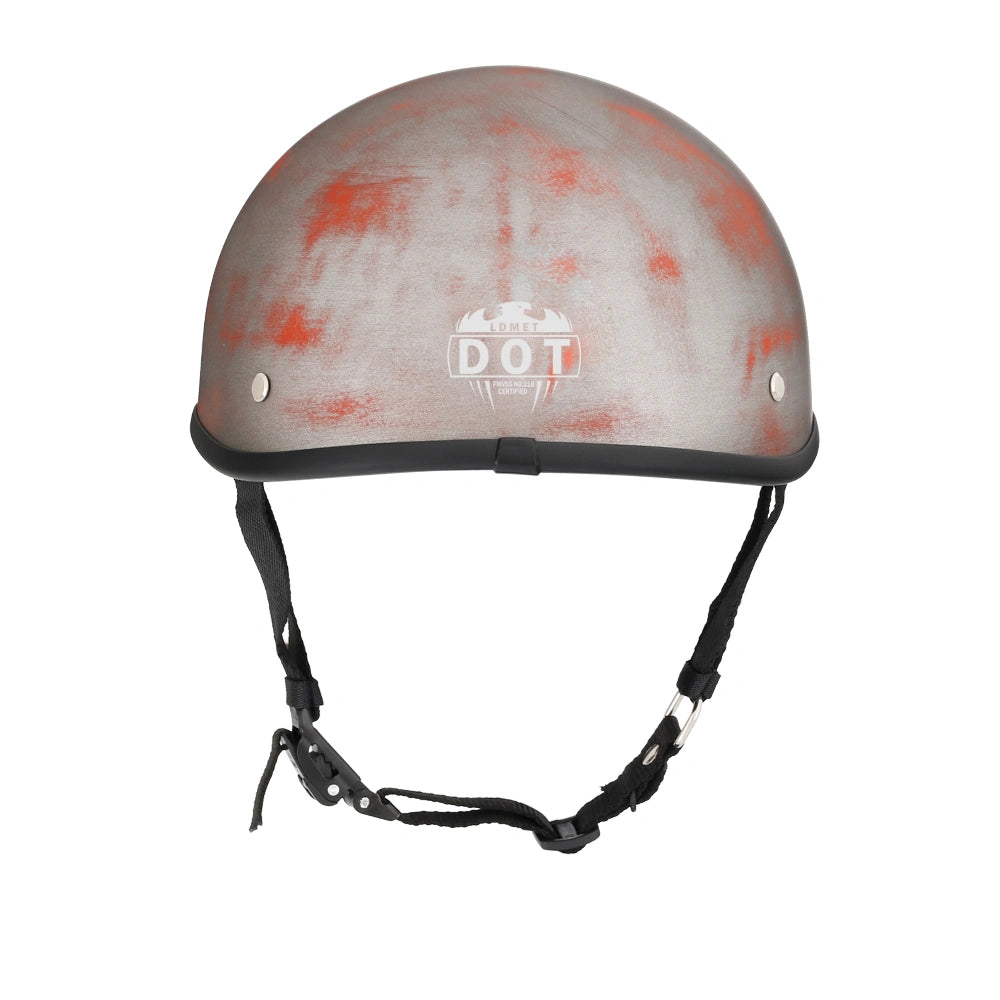 DOT-AUS-NZ Cartified - Lightweight - Reversible - Low Profile - SOA-Style - Motorcycle Biker Beanie Helmet - Iron Rust - BeanieHelmets - with quick-release chin strap on a white background
