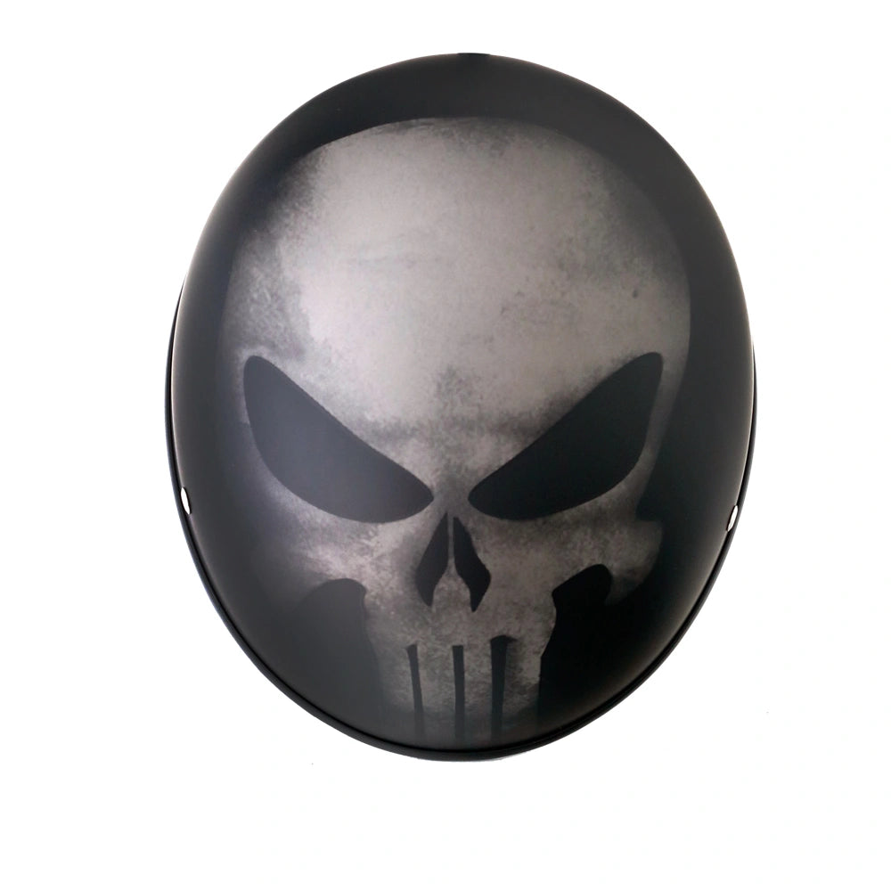 DOT-AUS-NZ Cartified - Lightweight - Reversible - Low Profile - SOA-Style - Motorcycle Biker Beanie Helmet - Skull Black - BeanieHelmets - with quick-release chin strap on a white background