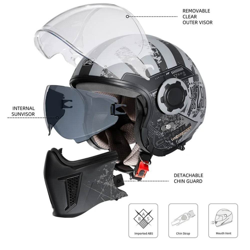 'Air Force' Open Helmet with Retractable Visor - Beanie Helmets