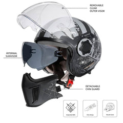 'Air Force' Open Helmet with Retractable Visor - Beanie Helmets