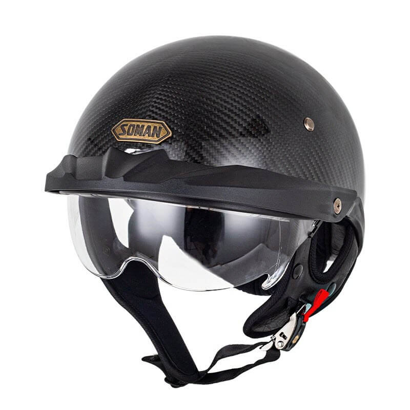 carbon motorcycle half helmet Face Open Face Fiber Helmets Ultra Light Half Shell Safety Cap DOT (Gloss Black,S) : Automotive and the ratchet quick release makes it easy to put on and take off Glossy Carbon Fiber Motorcycle Half