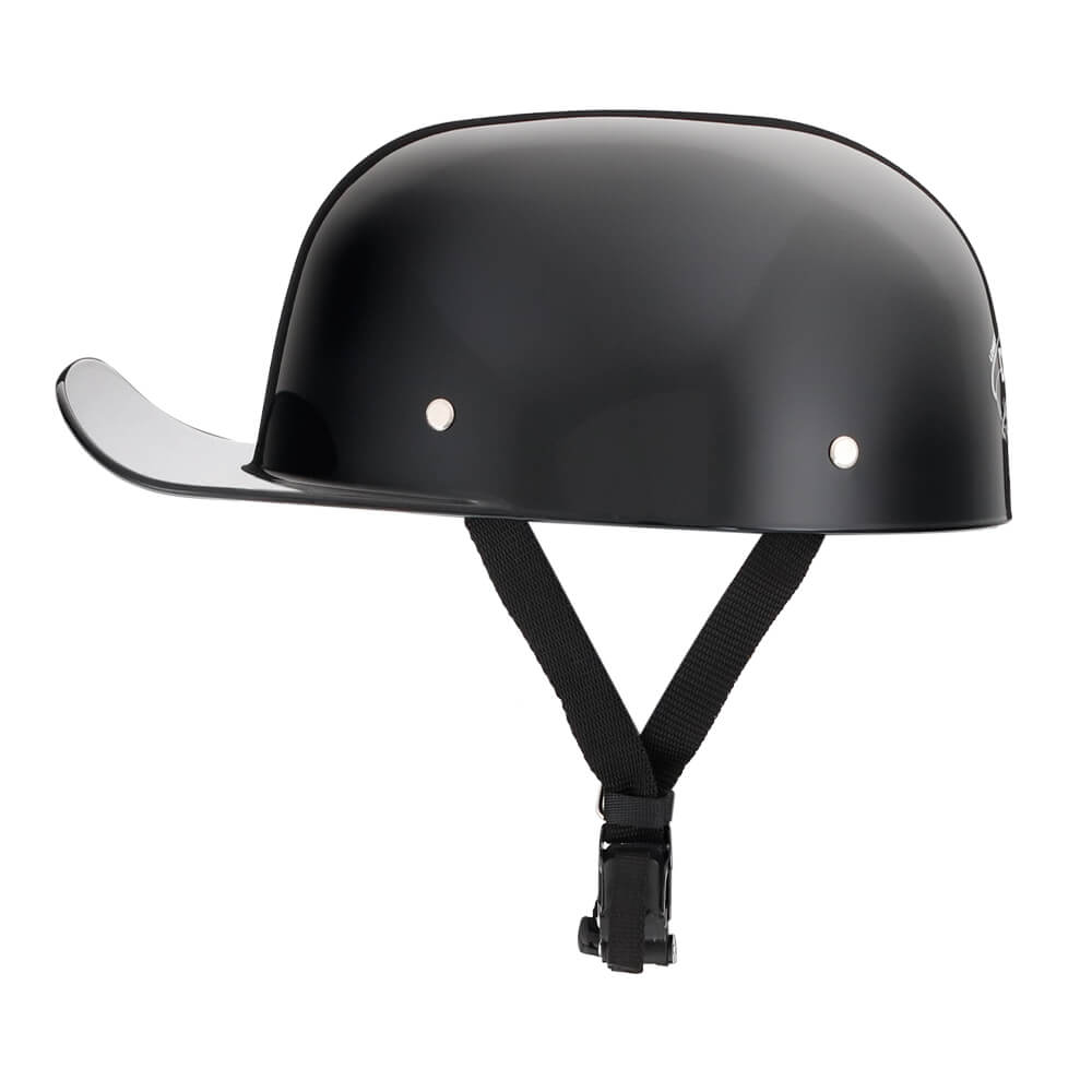 Premium Baseball Cap DOT Motorcycle Helmet in Shining Gloss Black