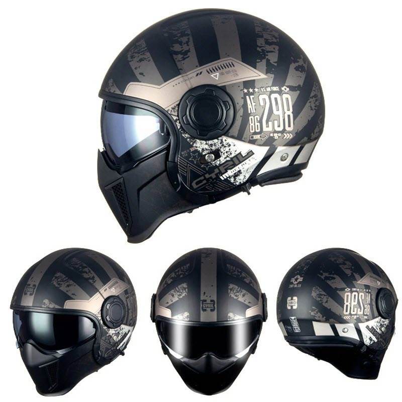 'Air Force' Open Helmet with Retractable Visor - Beanie Helmets