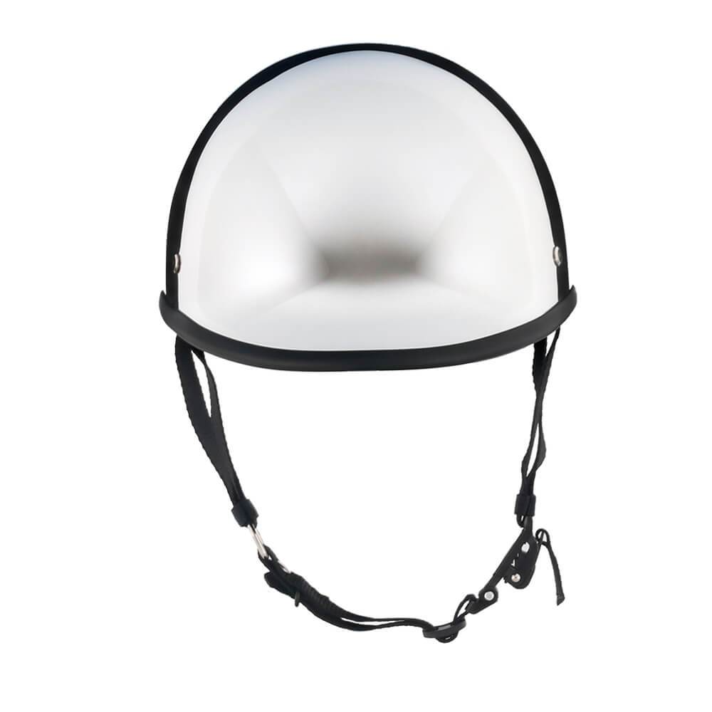 DOT-AUS-NZ Cartified - Lightweight - Reversible - Low Profile - Polo-Style - Motorcycle Biker Beanie Helmet - Chrome - BeanieHelmets - with quick-release chin strap on a white background