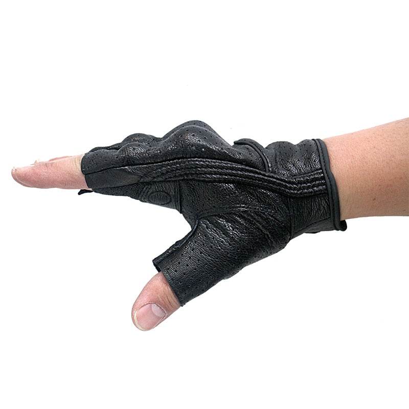 Carbon Armor Leather Biker Gloves / Open Fingers - Beanie Helmets