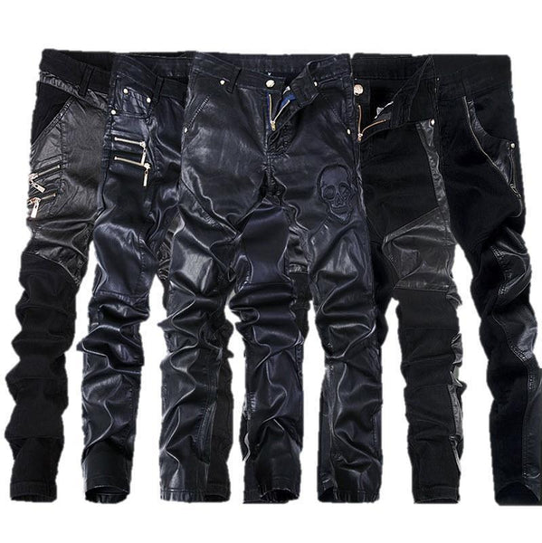 【MORE THAN BLACK】25SS★ LEATHER BIKER PANTS Walmart Men's Black Leather Motorcycle Pants, Jeans Style