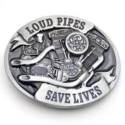 Loud Pipes Save Lives Belt Buckle - Beanie Helmets