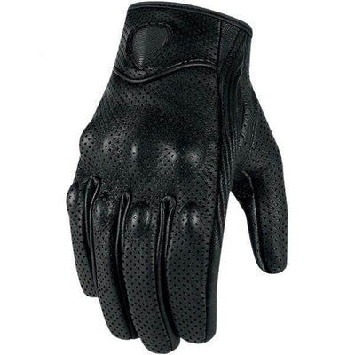 Carbon Armor Black Leather Biker Gloves - Beanie Helmets