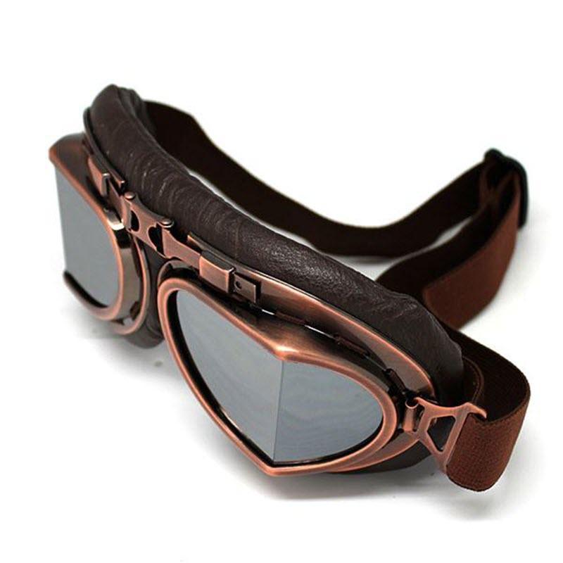 Vintage Steampunk Bikers Goggles Silver Lens