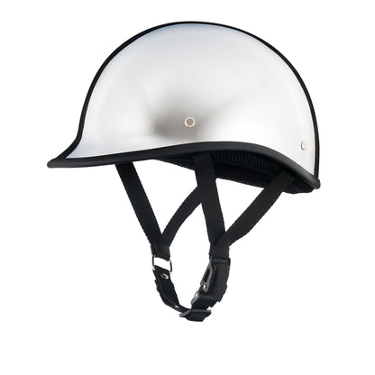 DOT-AUS-NZ Cartified - Lightweight - Reversible - Low Profile - Polo-Style - Motorcycle Biker Beanie Helmet - Chrome - BeanieHelmets  - with quick-release chin strap on a white background