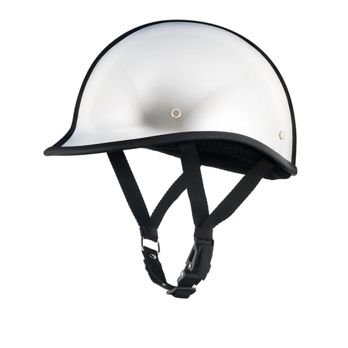 DOT-AUS-NZ Cartified - Lightweight - Reversible - Low Profile - Polo-Style - Motorcycle Biker Beanie Helmet - Chrome - BeanieHelmets  - with quick-release chin strap on a white background