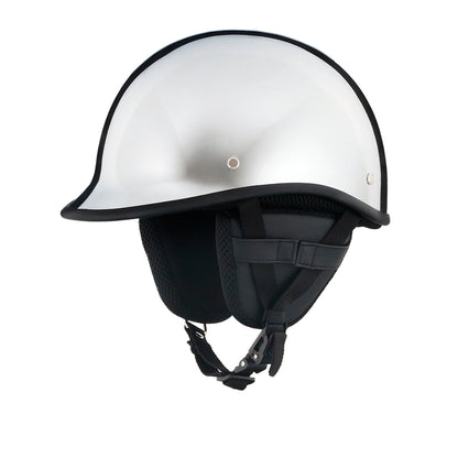 DOT-AUS-NZ Cartified - Lightweight - Reversible - Low Profile - Polo-Style - Motorcycle Biker Beanie Helmet - Chrome - BeanieHelmets  - with quick-release chin strap on a white background