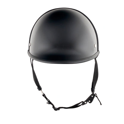 DOT-AUS-NZ Cartified - Lightweight - Reversible - Low Profile - Polo-Style - Motorcycle Biker Beanie Helmet - Gloss Black - BeanieHelmets  - with quick-release chin strap on a white background