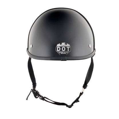 DOT-AUS-NZ Cartified - Lightweight - Reversible - Low Profile - Polo-Style - Motorcycle Biker Beanie Helmet - Gloss Black - BeanieHelmets  - with quick-release chin strap on a white background