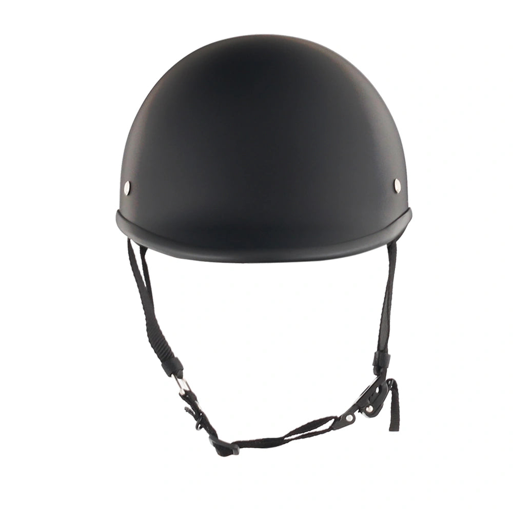 DOT-AUS-NZ Cartified - Lightweight - Reversible - Low Profile - Polo-Style - Motorcycle Biker Beanie Helmet - Matte Black - BeanieHelmets  - with quick-release chin strap on a white background