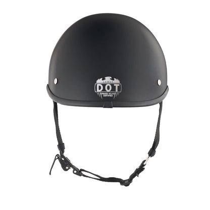 DOT-AUS-NZ Cartified - Lightweight - Reversible - Low Profile - Polo-Style - Motorcycle Biker Beanie Helmet - Matte Black - BeanieHelmets  - with quick-release chin strap on a white background