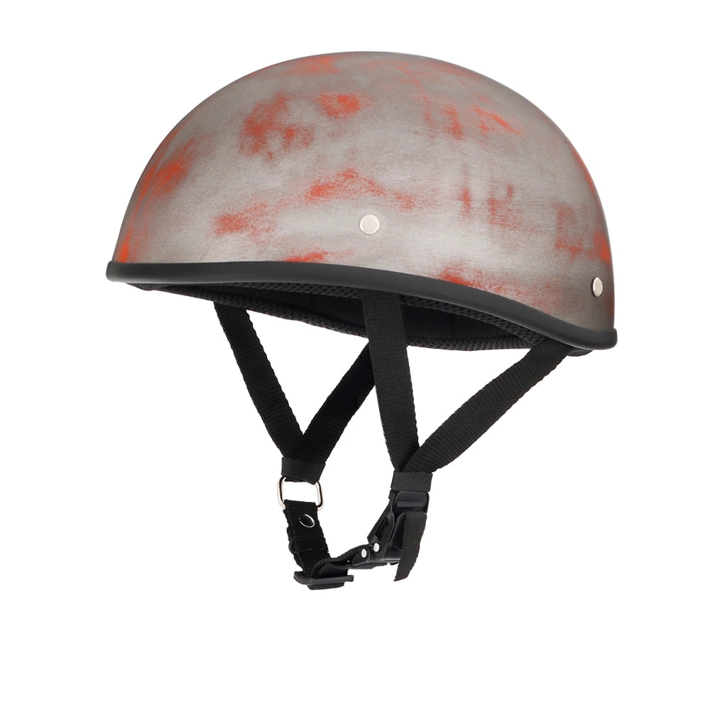 DOT-AUS-NZ Cartified - Lightweight - Reversible - Low Profile - SOA-Style - Motorcycle Biker Beanie Helmet - Iron Rust - BeanieHelmets  - with quick-release chin strap on a white background