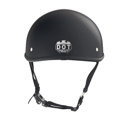 DOT-AUS-NZ Cartified - Lightweight - Reversible - Low Profile - SOA-Style - Motorcycle Biker Beanie Helmet - Matte Black - BeanieHelmets  - with quick-release chin strap on a white background