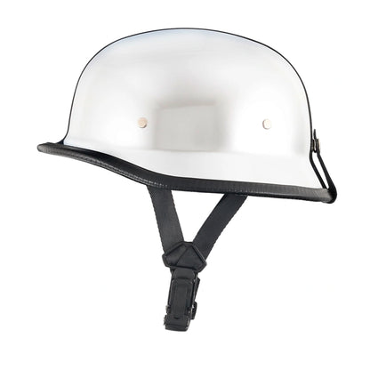 DOT-AUS-NZ Cartified - Lightweight - Reversible - Low Profile - Mayan-Germanator - Style - Motorcycle Biker Beanie Helmet - Chrome - BeanieHelmets  - with quick-release chin strap on a white background