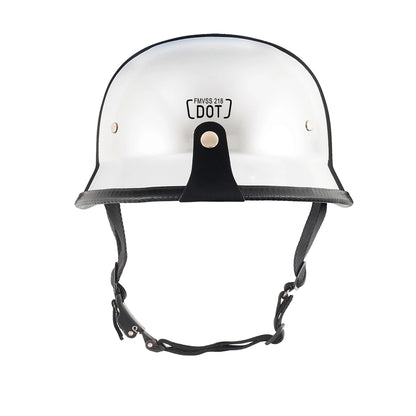 DOT-AUS-NZ Cartified - Lightweight - Reversible - Low Profile - Mayan-Germanator - Style - Motorcycle Biker Beanie Helmet - Chrome - BeanieHelmets  - with quick-release chin strap on a white background