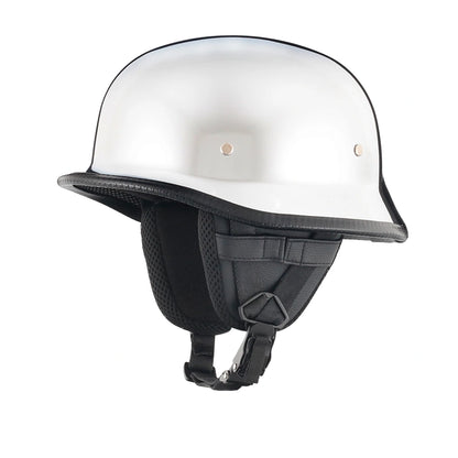DOT-AUS-NZ Cartified - Lightweight - Reversible - Low Profile - Mayan-Germanator - Style - Motorcycle Biker Beanie Helmet - Chrome - BeanieHelmets  - with quick-release chin strap on a white background