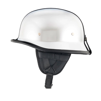 DOT-AUS-NZ Cartified - Lightweight - Reversible - Low Profile - Mayan-Germanator - Style - Motorcycle Biker Beanie Helmet - Chrome - BeanieHelmets  - with quick-release chin strap on a white background
