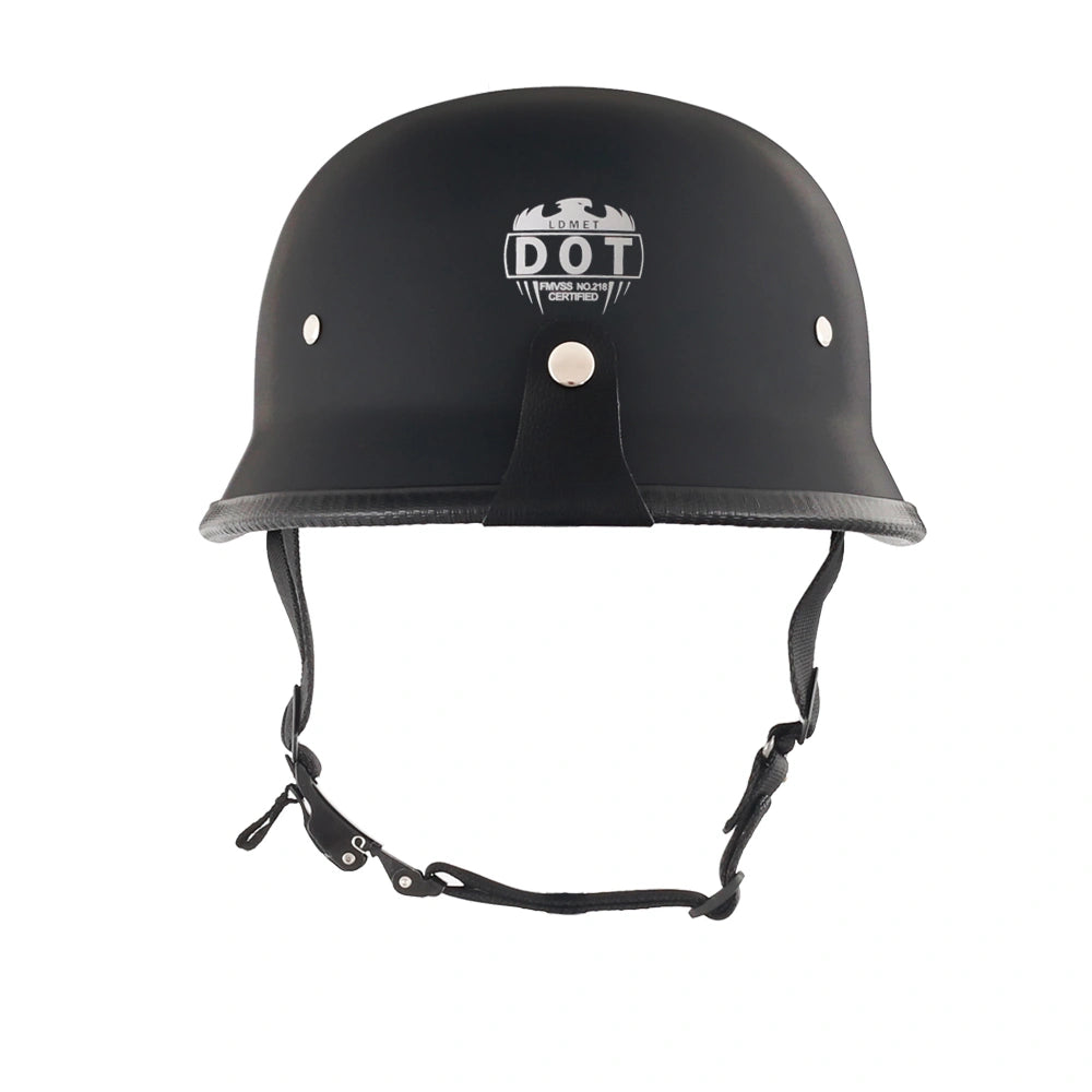 DOT-AUS-NZ Cartified - Lightweight - Reversible - Low Profile - Mayan-Germanator - Style - Motorcycle Biker Beanie Helmet - Gloss Black - BeanieHelmets  - with quick-release chin strap on a white background