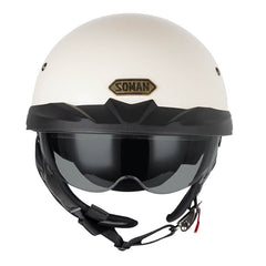 Sturgis Style Half Helmet with Retractable UV Lens - Ivory White