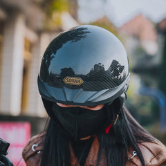 Sturgis Style Half Helmet with Retractable UV Lens - Carbon Fiber