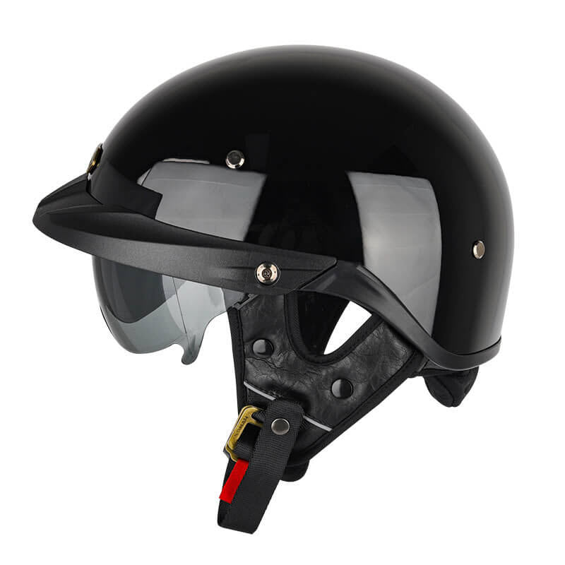 Sturgis Style Half Helmet with Retractable UV Lens - Gloss Black