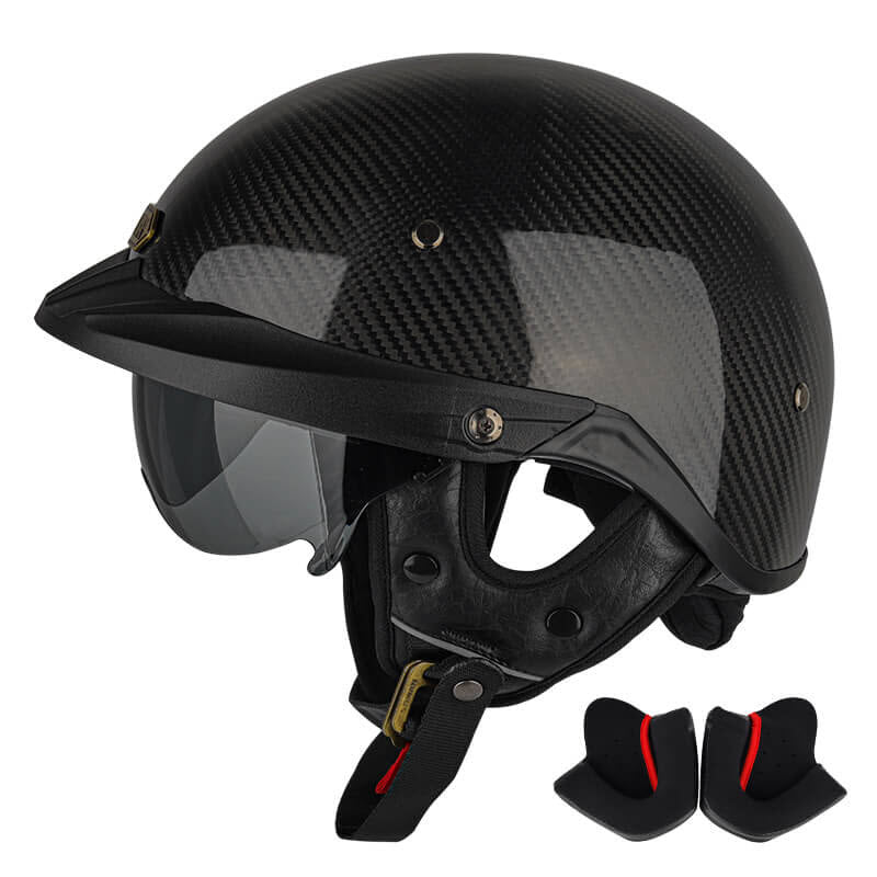 Sturgis Style DOT Helmet with Retractable UV Lens - Genuine Carbon
