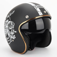 Matte Black Skull Open Helmet with Retractable Visor