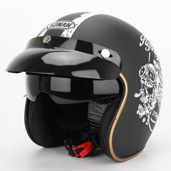 Matte Black Skull Open Helmet with Retractable Visor
