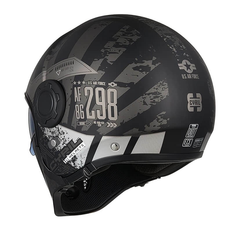 'US Air Force' Open Helmet with Retractable Visor