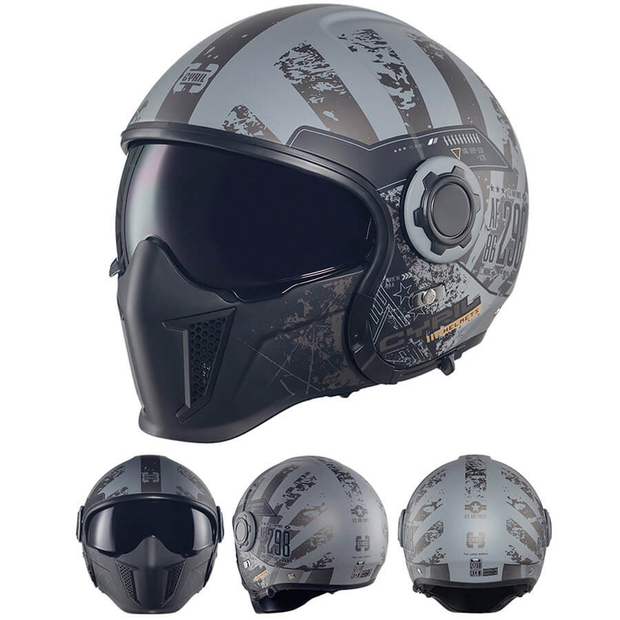 'US Air Force' Open Helmet with Retractable Visor