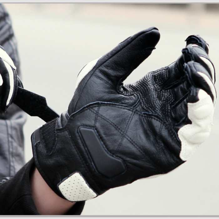 Unisex-all-Season-riding-Supertech-Black-White-Motorcycle-Leather-Gloves-Racing-Glove-Motorbike