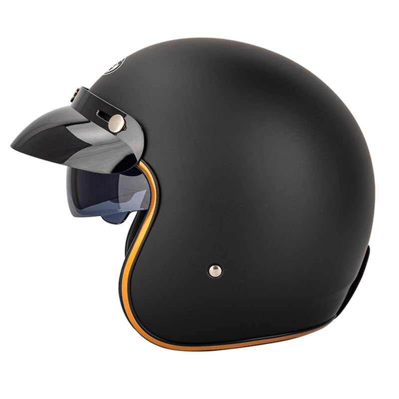 Matte Black Vintage Open Helmet with Retractable Visor