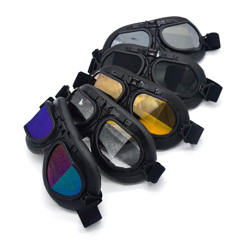 Black Steampunk Motorcycle Goggles - Beanie Helmets