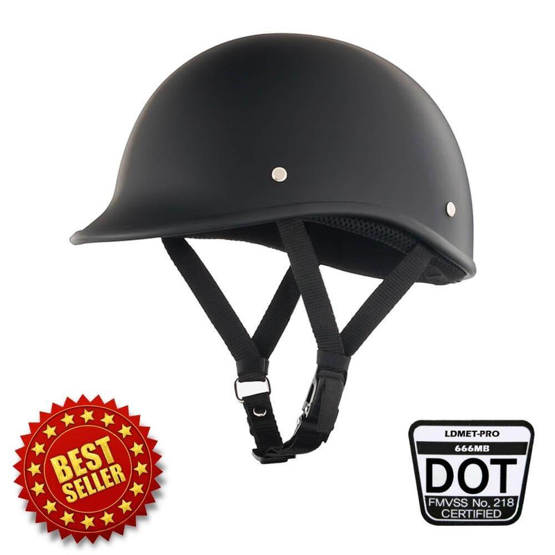 EXCELSIOR SOA Novelty Flat Black Half Helmet – Motorcycle Cruiser Biker Skull Cap – S To XXL