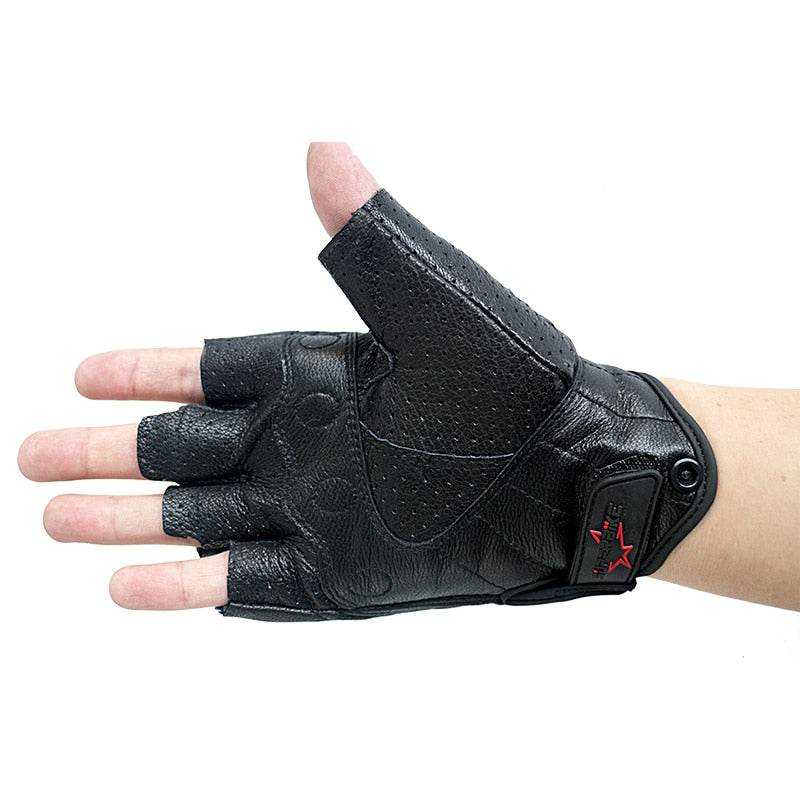 Carbon Armor Leather Biker Gloves / Open Fingers - Beanie Helmets