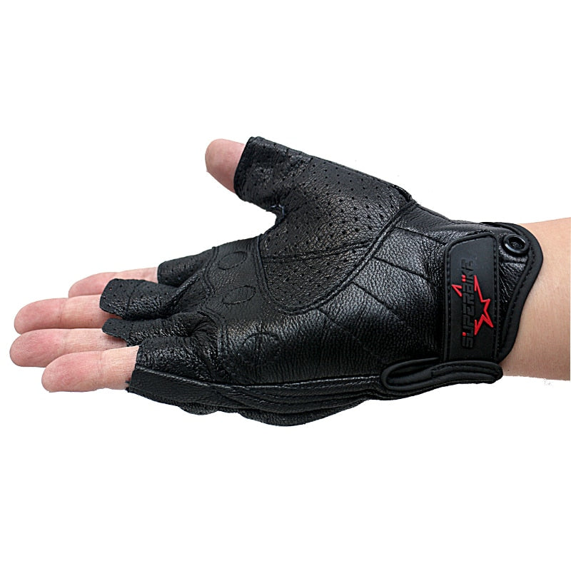 Carbon Armor Leather Biker Gloves / Open Fingers