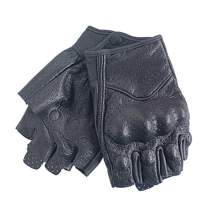 Carbon Armor Leather Biker Gloves / Open Fingers - Beanie Helmets