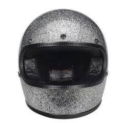 Full Face Retro Helmet - Café Racer - Glitter Silver