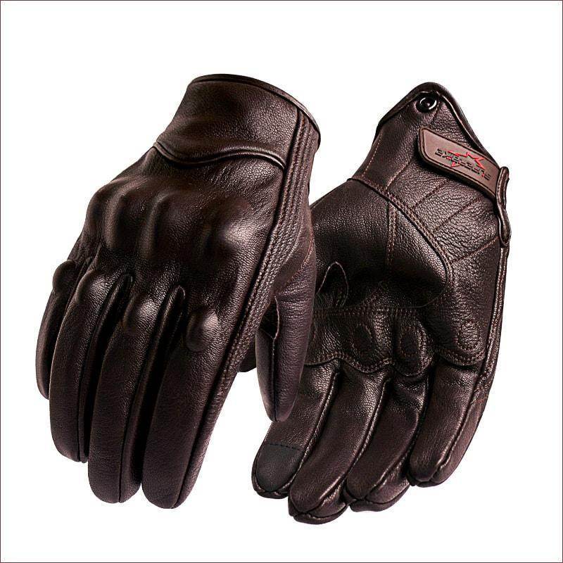 Carbon Armor Brown Leather Biker Gloves - Beanie Helmets