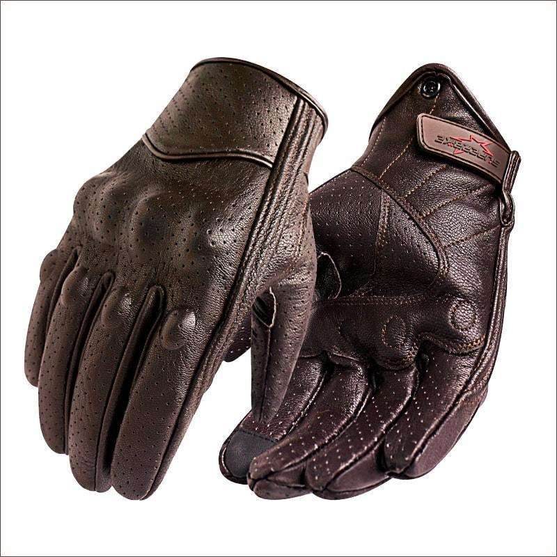 Carbon Armor Brown Leather Biker Gloves - Beanie Helmets