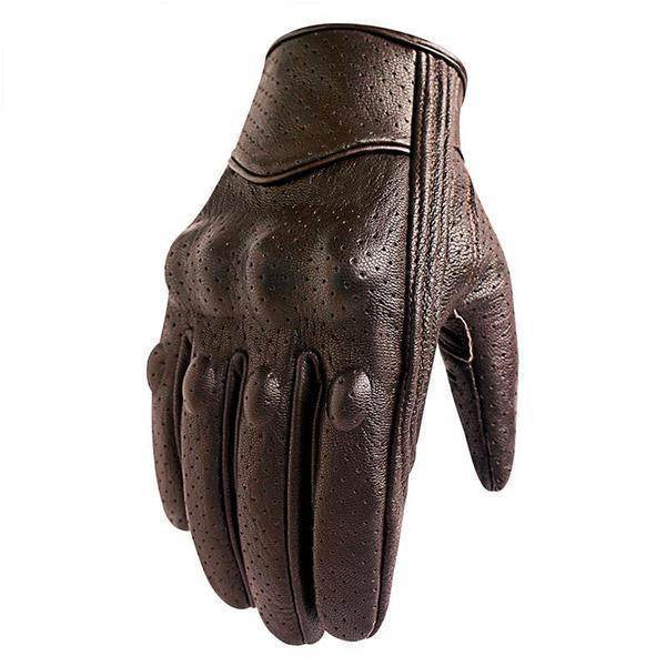 Carbon Armor Brown Leather Biker Gloves - Beanie Helmets